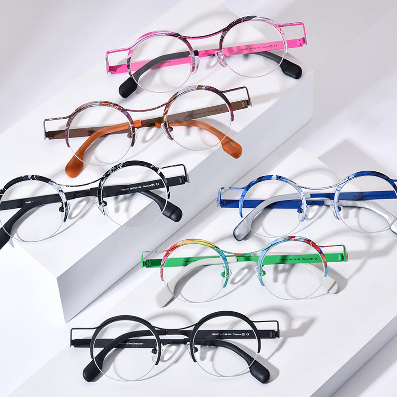 Women's Versatile Colored Ultra-light Pure Titanium Myopia Round Glasses