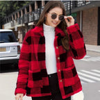 Color-blocked Plaid Jacket Fashion Lapel Pockets Single-breasted Coat Spring Fall Clothing For Women