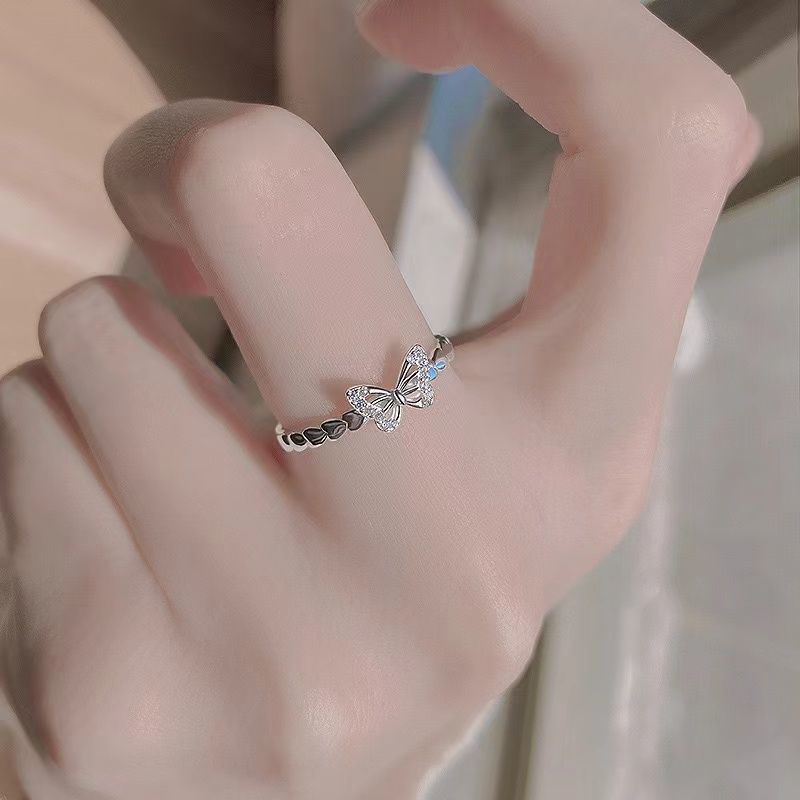 Butterfly Zircon Ring Womens Pinky Ring Niche Design Light Luxury