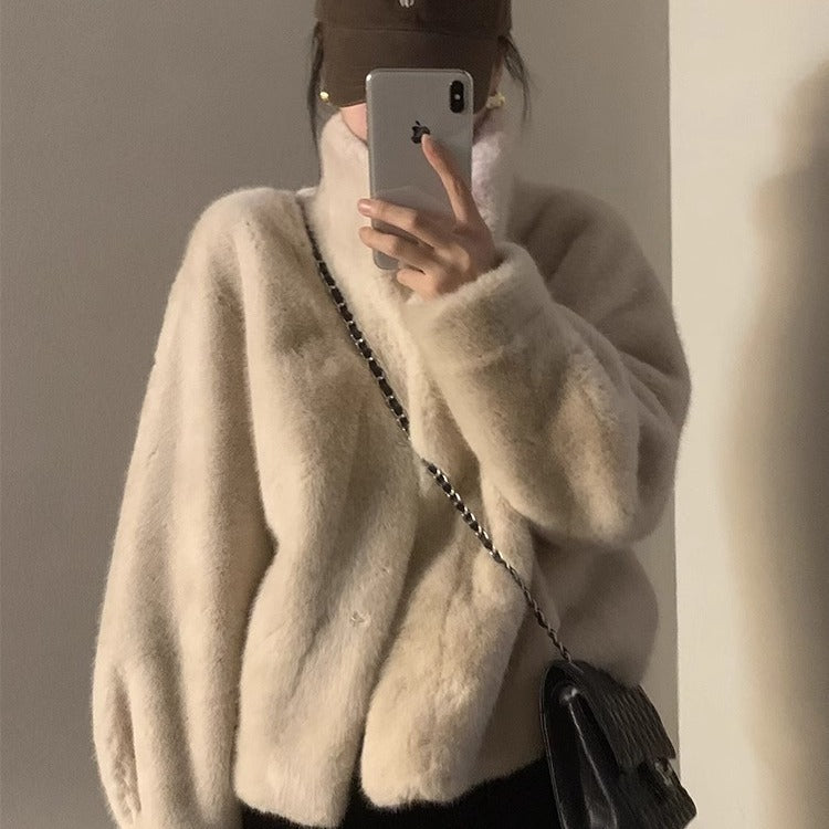Womens Cropped Fur Trimmed Collar Coat