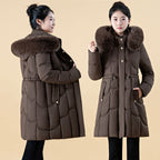 Womens Mid-Length, Loose-Fit Down Padded Jacket