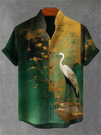 Mens Printed Short-Sleeve Stand-Up Collar Top