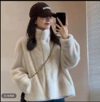 Womens Cropped Fur Trimmed Collar Coat