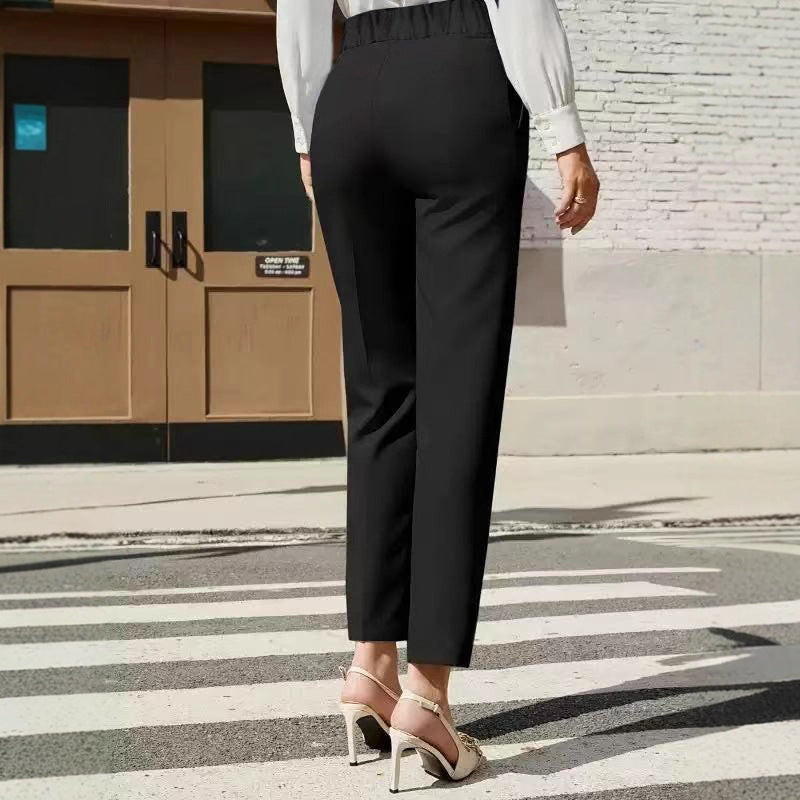 Womens Casual Suit Pants Straight-leg Cropped Trousers