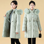 Womens Mid-Length, Loose-Fit Down Padded Jacket