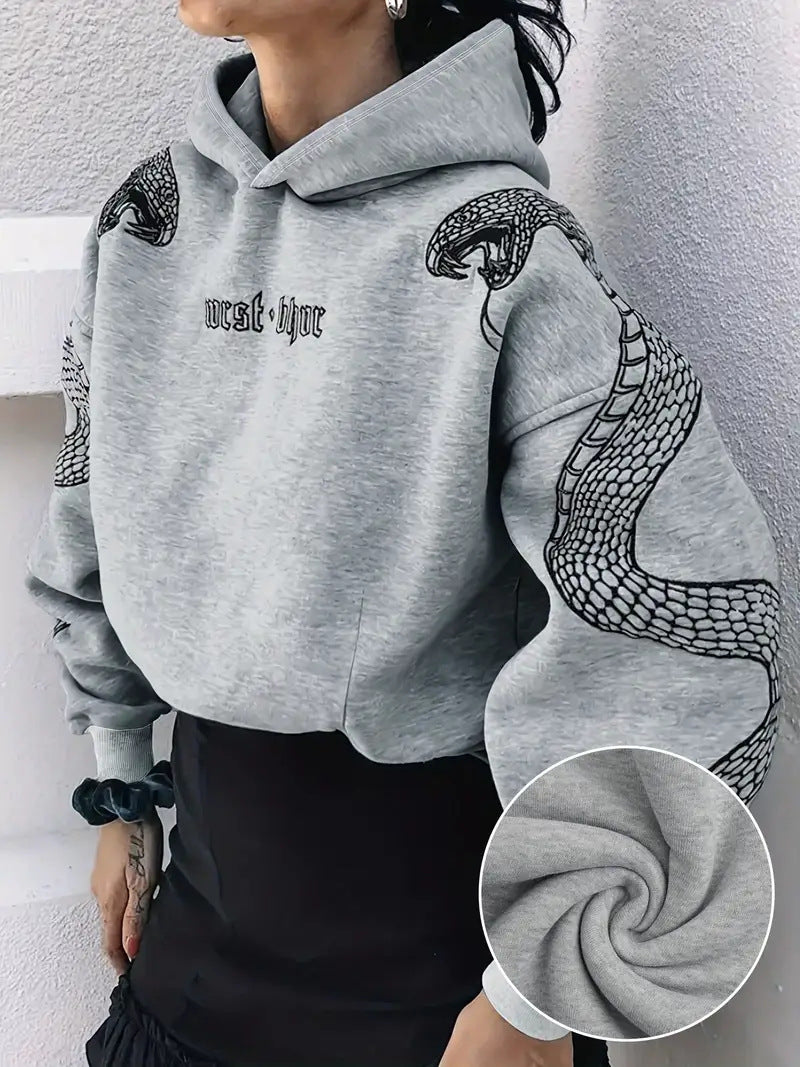 Women's Printed Hooded Pullover Loose-fit Vintage Sweatshirt Top