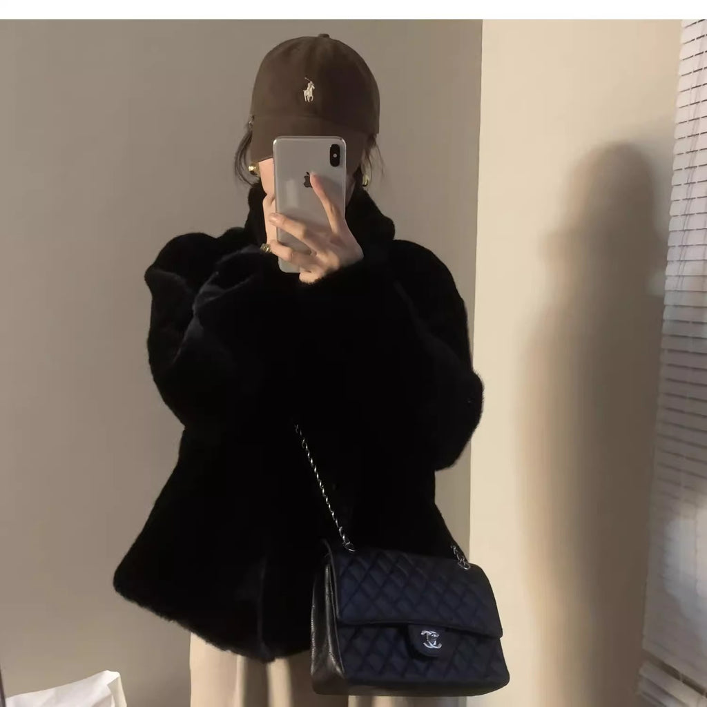 Womens Cropped Fur Trimmed Collar Coat