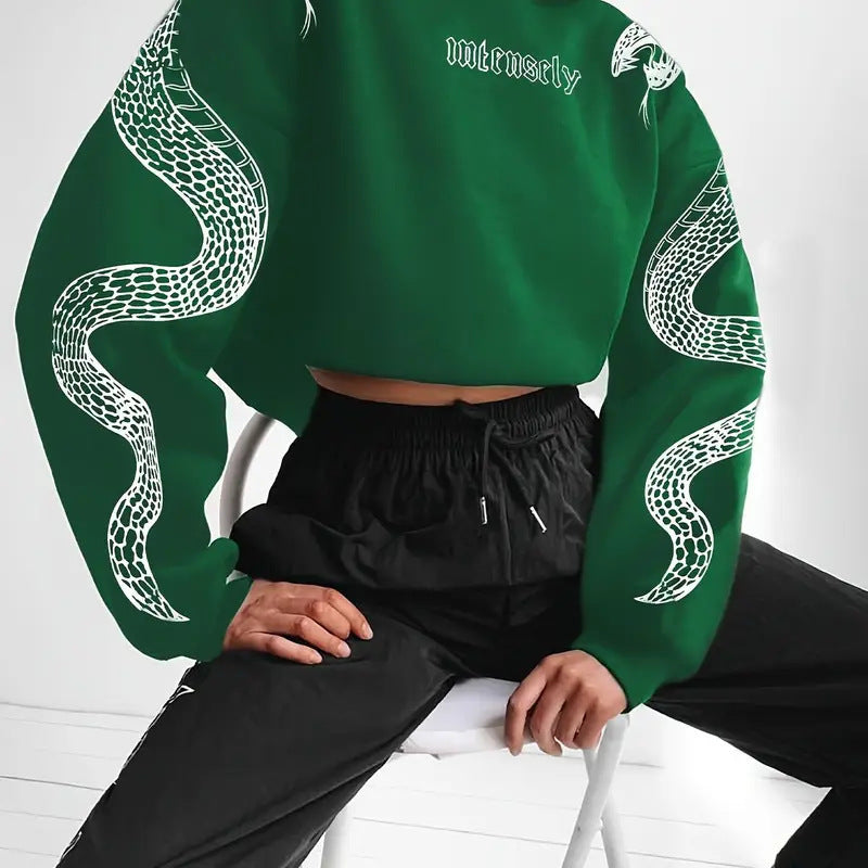 Women's Printed Hooded Pullover Loose-fit Vintage Sweatshirt Top