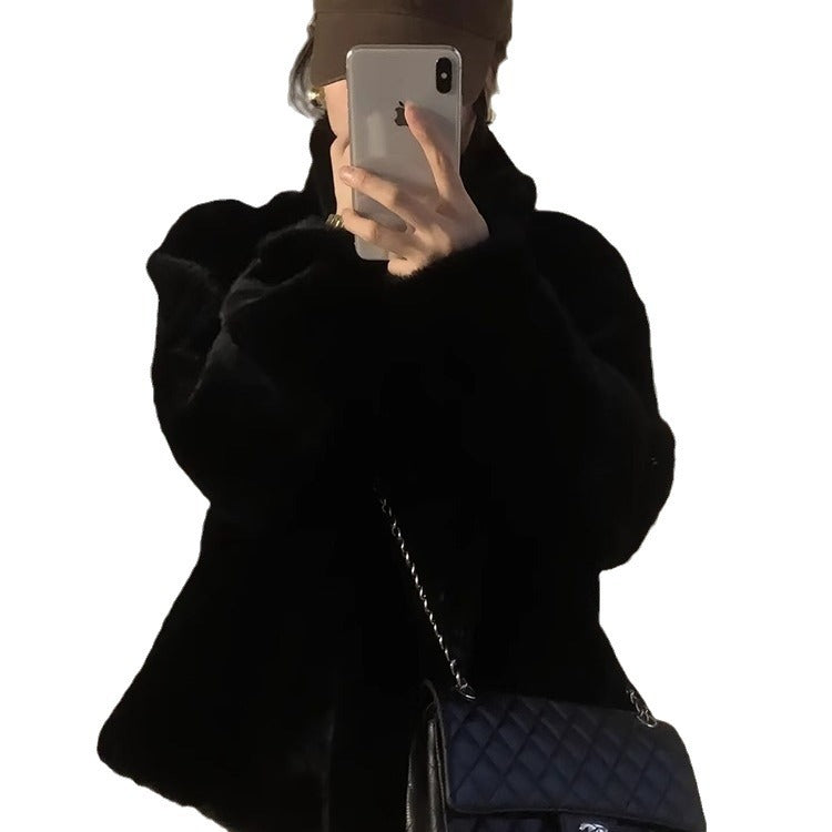 Womens Cropped Fur Trimmed Collar Coat