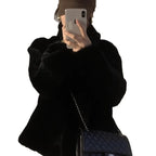 Womens Cropped Fur Trimmed Collar Coat