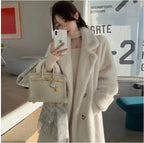 New FallWinter Womens Loose Fur And Leather Combo Fluffy Fur Coat