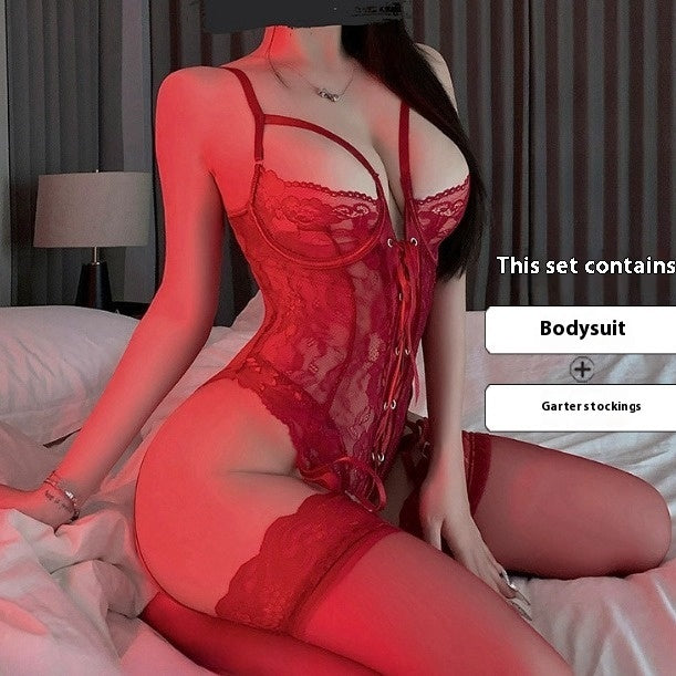 Bielizna Fioletowy Koronkowy Kombinezon z Koronki Urok Jednolity Pure Desire Bandażowy Garnitur Damski