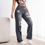 Womens High-waisted Straight-leg Ripped Jeans