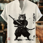 Mens Printed Short-Sleeve Stand-Up Collar Top