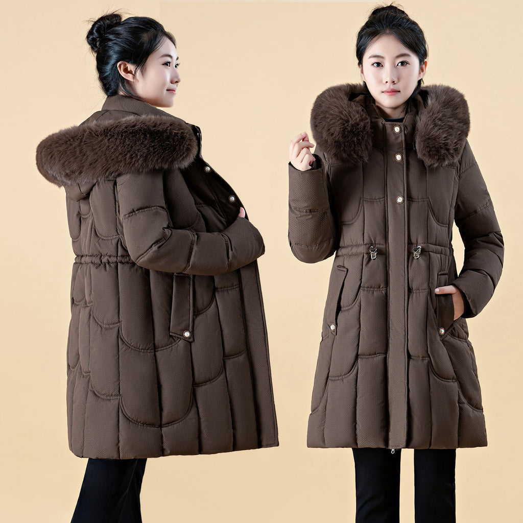 Womens Mid-Length, Loose-Fit Down Padded Jacket