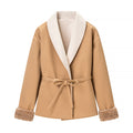 Casual Waist Belt Spliced Woolen Coat