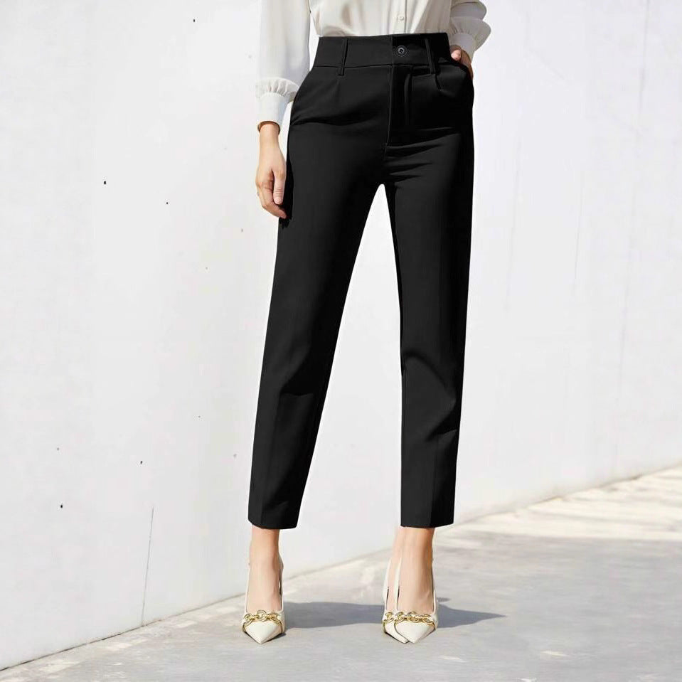 Womens Casual Suit Pants Straight-leg Cropped Trousers