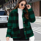 Color-blocked Plaid Jacket Fashion Lapel Pockets Single-breasted Coat Spring Fall Clothing For Women