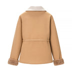 Casual Waist Belt Spliced Woolen Coat