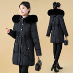 Womens Mid-Length, Loose-Fit Down Padded Jacket