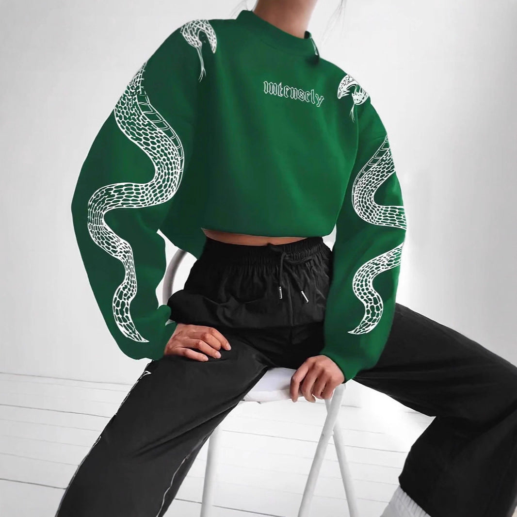 Women's Printed Hooded Pullover Loose-fit Vintage Sweatshirt Top