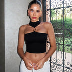 Women's Solid Color Slim Fit Crop Top With Halter Neck