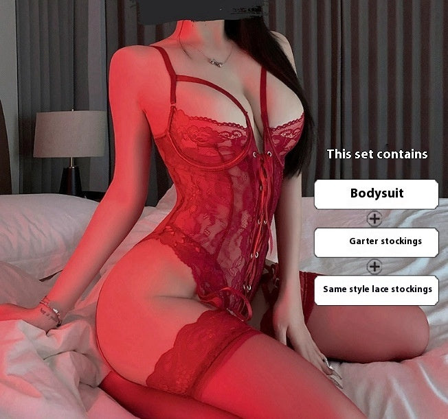 Bielizna Fioletowy Koronkowy Kombinezon z Koronki Urok Jednolity Pure Desire Bandażowy Garnitur Damski