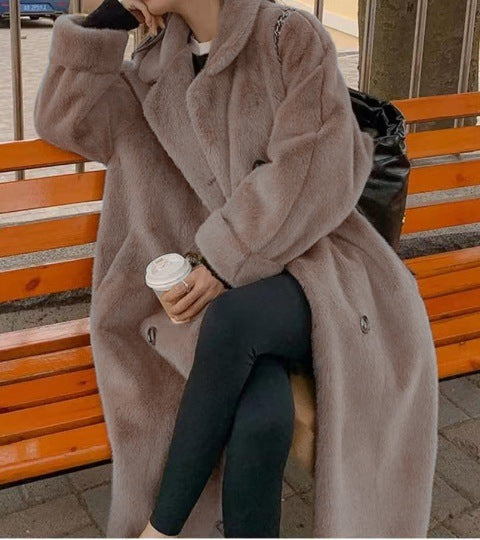 New FallWinter Womens Loose Fur And Leather Combo Fluffy Fur Coat