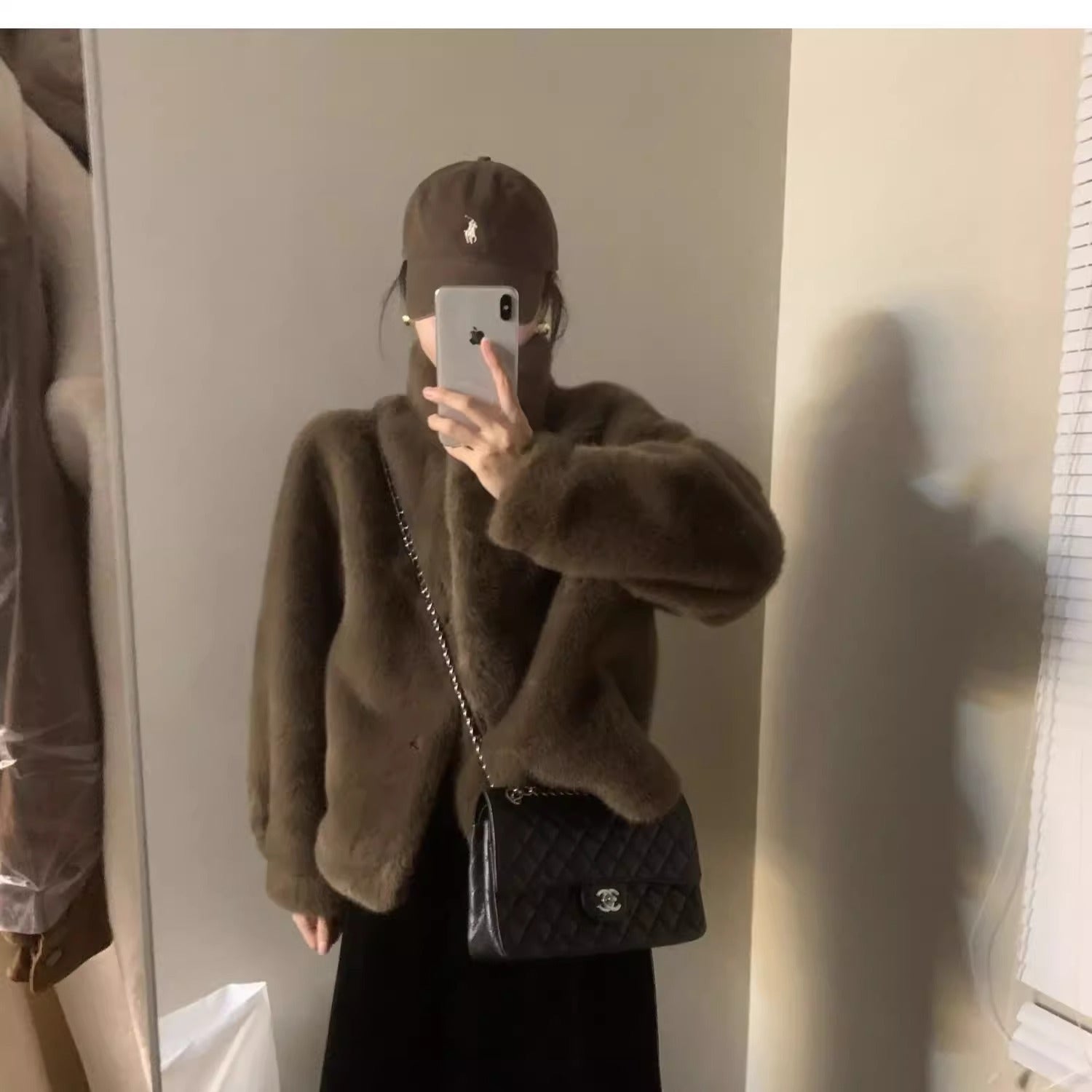 Womens Cropped Fur Trimmed Collar Coat