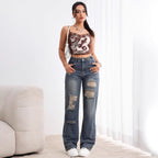 Womens High-waisted Straight-leg Ripped Jeans
