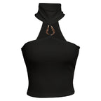 Women's Solid Color Slim Fit Crop Top With Halter Neck